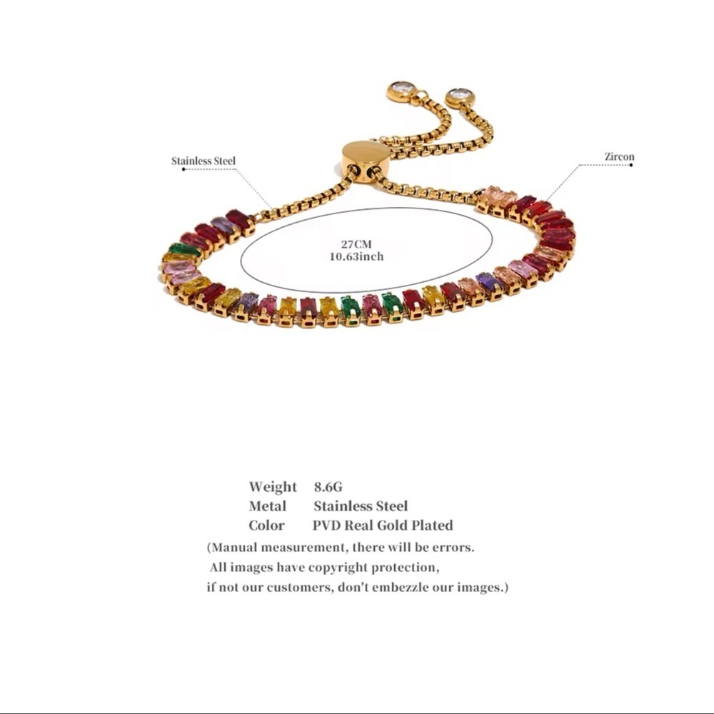 1piece Yhpup Colorful Bling Cubic Zirconia Chain Stainless Steel Luxury bracelet - Picture 3 of 4